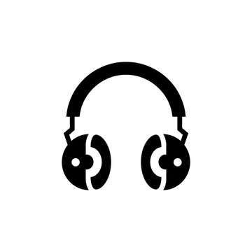 Sleek black headset headphone icon audio customer support symbol isolated on white background