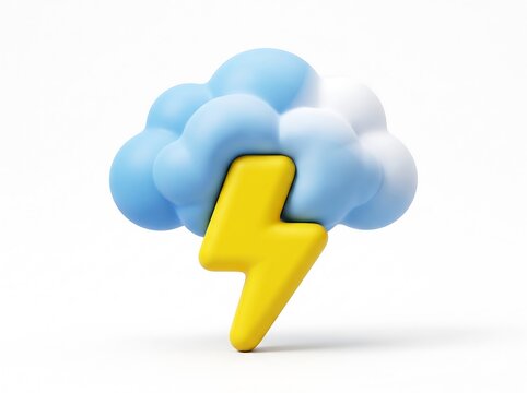 3D cloud icon with a yellow lightning bolt representing severe weather forecast