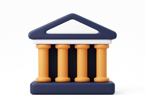 3D bank building icon with pillars representing financial institution