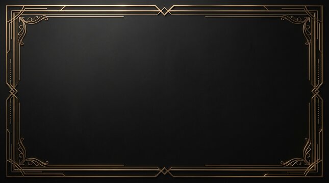Elegant art deco gold ornate border frame on a dark black background