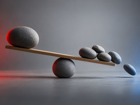 Unequal Weight Balance Concept With Stones on Seesaw