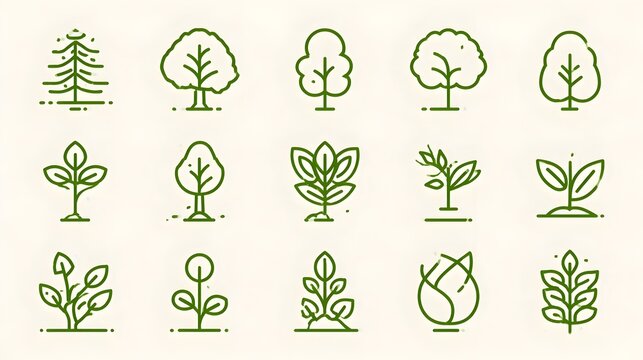 Plant tree outline icon set. Gardening, sustainability, environment, forestry, afforestation, conservation, ecology, green living, climate action. Editable stroke. Vector illustration Stock Vector