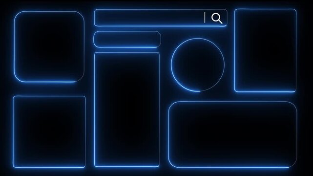 Set neon fra collection of futuristic hud light frame,technological background. Light blue frames square, oval, rectangle, circle. HUD Frame templates for social networks and motion graphics.