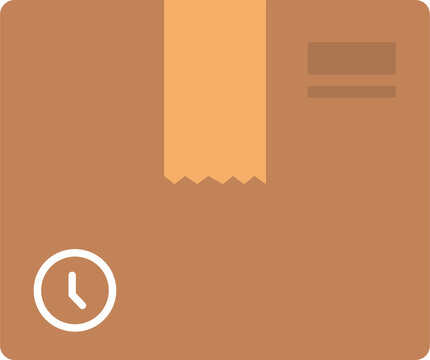 Cardboard delivery box with clock fast shipping flat icon