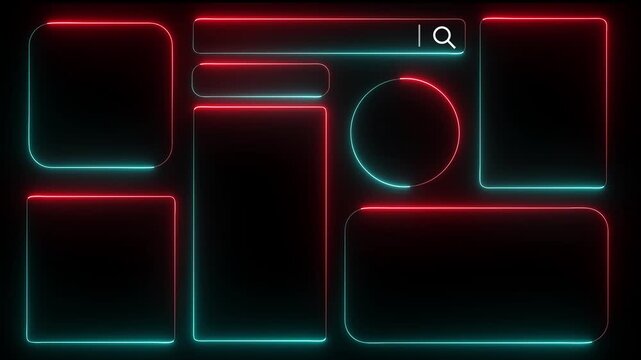 Set neon fra collection of futuristic hud light frame,technological background. Light cyan and red frames square, oval, rectangle, circle. HUD Frame templates for social networks and motion graphics.