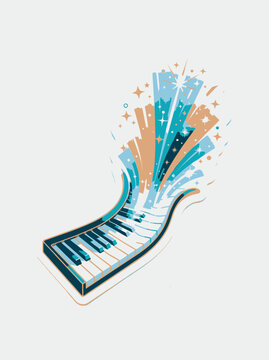 Colorful piano music art design featuring vibrant rainbow sparkle background and musical notes elegant sticker