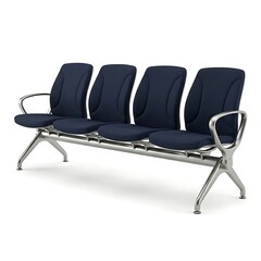 Obraz premium Modern blue four seater waiting room bench with metal frame isolated on white