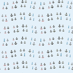 Nautical anchors and lighthouses pattern © yunda