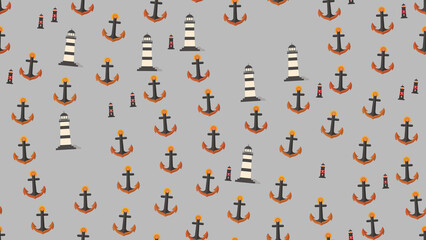 Nautical Lighthouse and Anchor Pattern © yunda