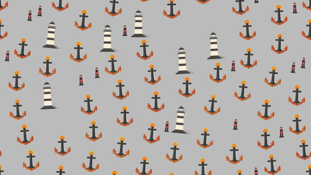 Nautical Lighthouse and Anchor Pattern