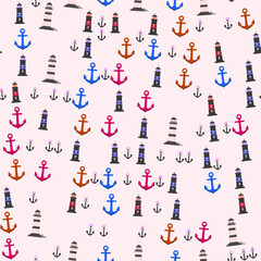 Stylized Lighthouses and Anchors Pattern © yunda