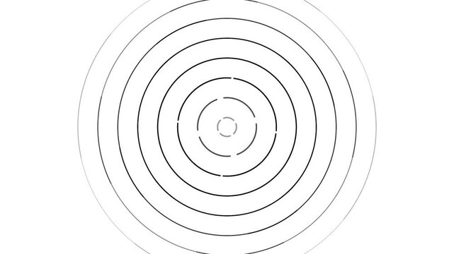Hypnotic concentric circles pulsating outwards on white background in seamless loop black and white animation