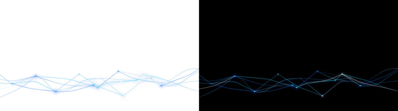 Blue network node connection graph lines link across glowing points suited for data technology designs, PNG, Transparent and Black Background Versions