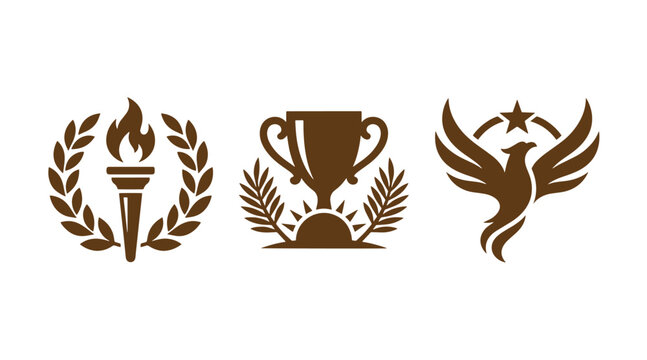 Achievement and success awards icon set with award winning achievement competition challenge champion business celebration recognition