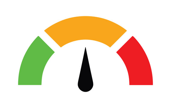 Performance Meter: A colorful graphic representing a performance meter with three distinct zones: green, yellow, and red, indicating varying levels of status or progress.
