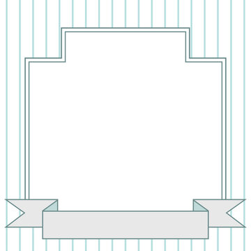 リボン付き正方形バナーフレーム 水色のストライプ背景 / Square banner frame with ribbon on mint green striped background