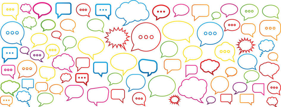 Colorful speech bubble icons set for chat and communication vector design, isolated on a white background.
