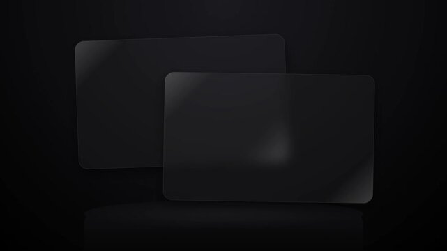 Sleek dark glass-effect panels on a minimalist black background, creating a modern digital interface concept for high-resolution animated displays
