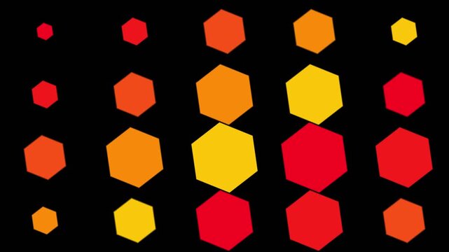 Abstract dynamic hexagon pattern zooming in and out on black background creating a pulsating optical effect