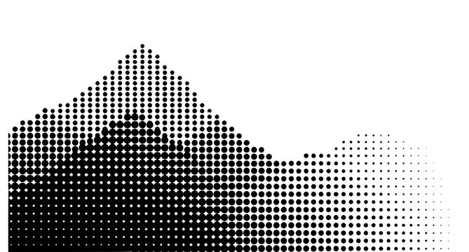 Gray Halftone Mountain Landscape Vector Background with Fading Dots