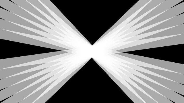 Abstract monochrome fan shapes expanding and contracting against black background in dynamic motion loop