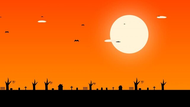 Spooky halloween sale animation with graveyard silhouette background