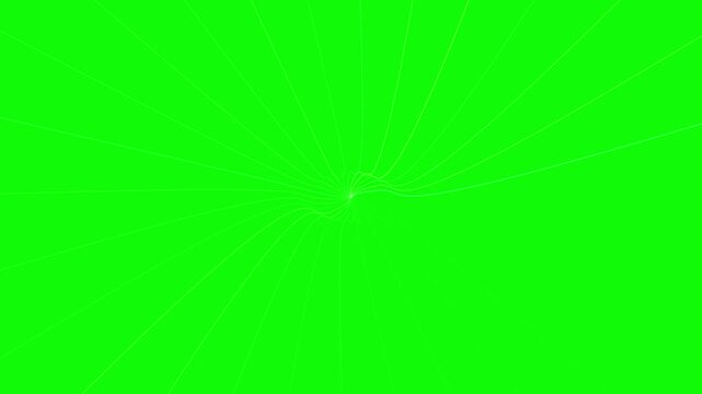 Abstract white lines converging toward center point on bright green background for digital motion graphic