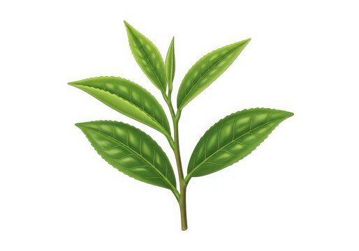 Fresh green tea leaves on a stem