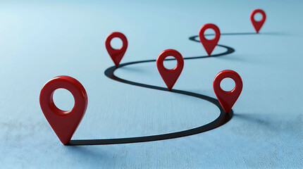 Fototapeta premium 3D Map Navigation Route with Red Pins on a Blue Background Concept