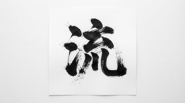 Japanese Calligraphy Brush Stroke of the Kanji Character Ryu Meaning Dragon.