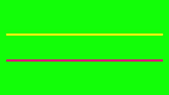 Three segmented horizontal yellow and pink lines on a vibrant green background for creative overlay with segments against solid