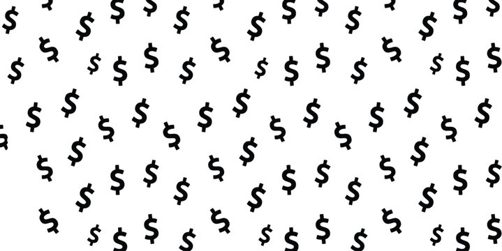Seamless dollar sign pattern black currency icons repeated on transparent background for financial use.