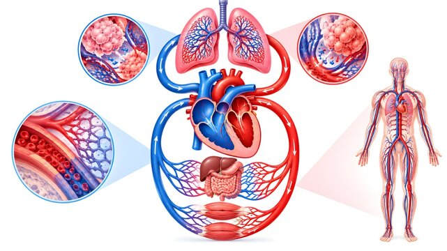 Pulmonary and Systemic Blood Circulation &mdash; Human Cardiovascular System Medical Infographic
