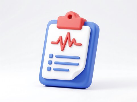 3D Medical health report clipboard with heart rate pulse clipboard heartbeat cardiogram hospital