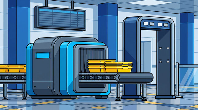 2D Flat Empty Airport Security Checkpoint Background