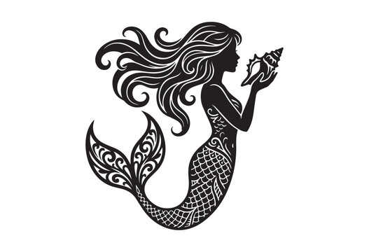 Minimalist mermaid silhouette. Mermaid vector for fantasy designs.