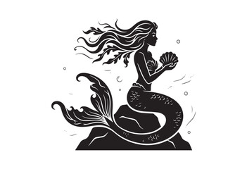 Fototapeta premium Minimalist mermaid silhouette. Mermaid vector for fantasy designs.