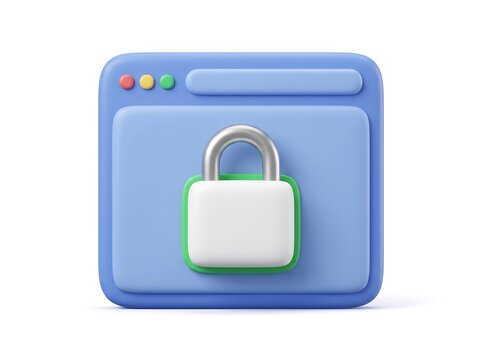 3D Secure web browser window with padlock protection icon secure connection website security