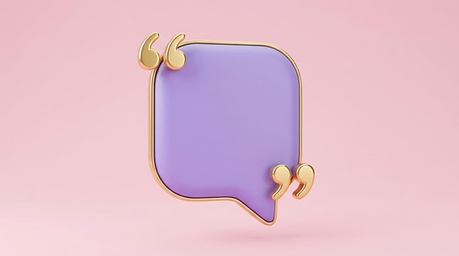 A minimalist pastel lavender speech bubble with elegant golden accents is floating gently against a soft and delicate pink background perfect for