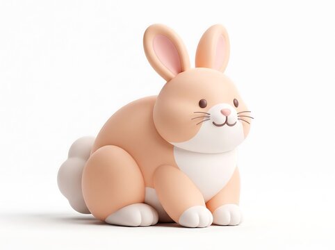 Cute 3D illustration of a small brown rabbit sitting with easter bunny cute animal figurine