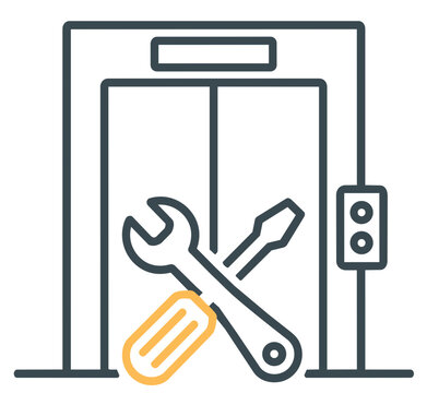 Elevator out of service with wrench, maintenance icon
