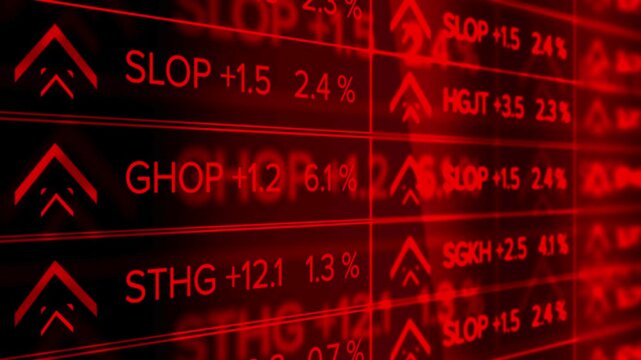 Animated Red Stock Market Ticker Screen Data Display Loop
