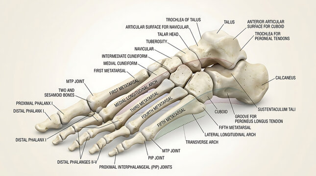 3D Photorealistic Complete Human Foot and Toe Bone Anatomy with Tarsals Metatarsals and Phalanges