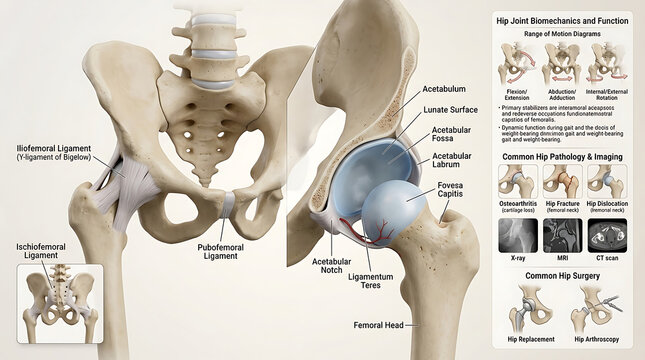 3D Photorealistic Complete Human Hip Joint Anatomy with Acetabulum Femoral Head Labrum and Ligaments