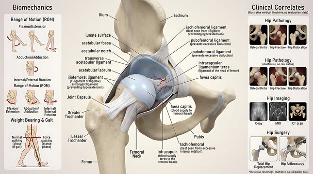 3D Photorealistic Complete Human Hip Joint Anatomy with Acetabulum Femoral Head Labrum and Ligaments