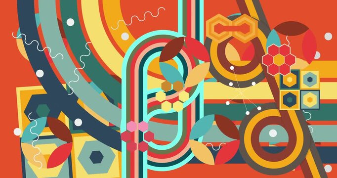 Retro 70s Background animation with Groovy 1970s art video. Minimalistic Vintage design, old-fashioned color artwork.