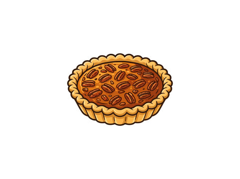 Vector cartoon illustration of a delicious pecan pie or tart