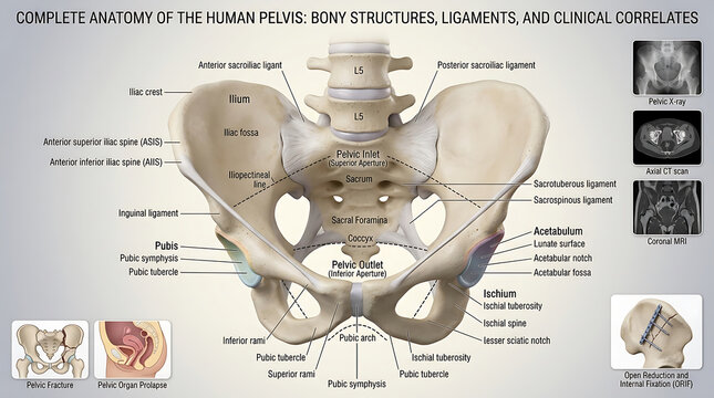 3D Photorealistic Complete Human Pelvis Anatomy with Ilium Ischium Pubis and Sacrum