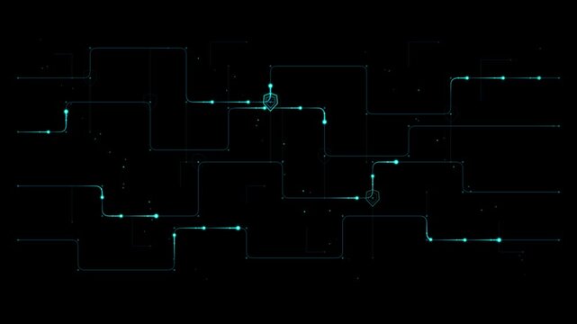 Digital cybersecurity network with glowing blue data lines and nodes