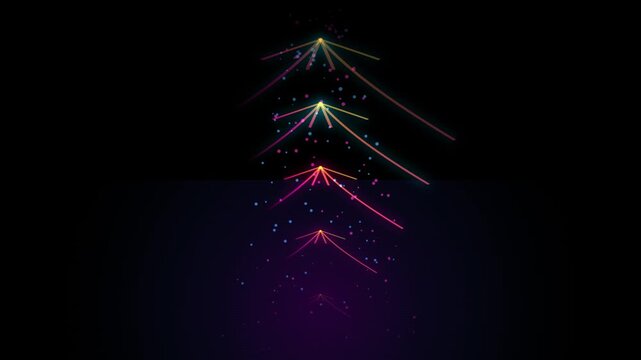 Colorful neon arrow light streaks moving upwards over dark reflective floor
